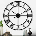 CLXEAST 24 Inch Wall Clocks for Living Room Decor, Large Black Metal Roman Numeral Wall Clock,Decorative Wall Clocks,Battery Ope