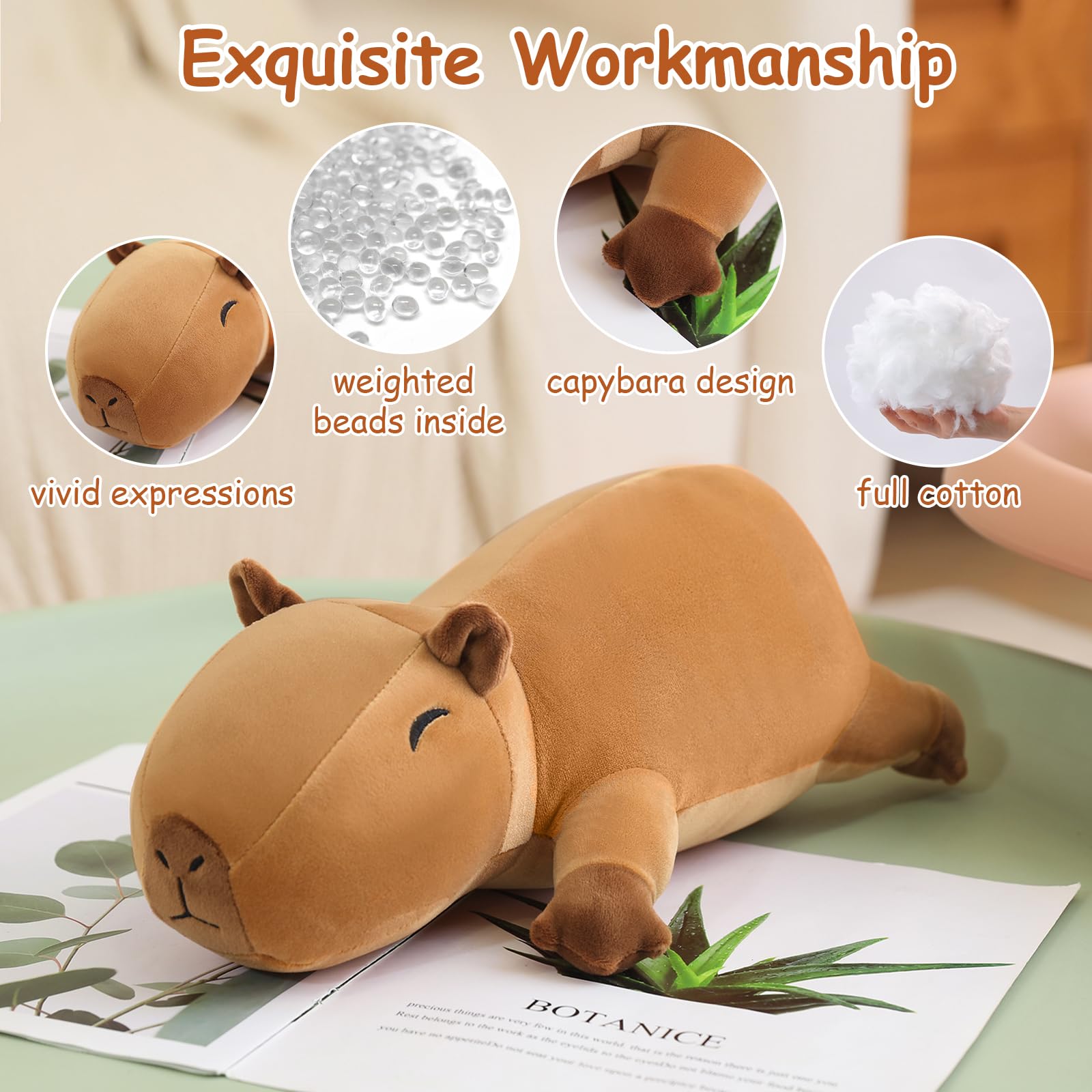 Sqeqe Weighted Capybara Plush, Weighted Capybara Stuffed Animal For Anxiety, Cute Capybara Plushies Soft Capybara Pillow Toy Gif