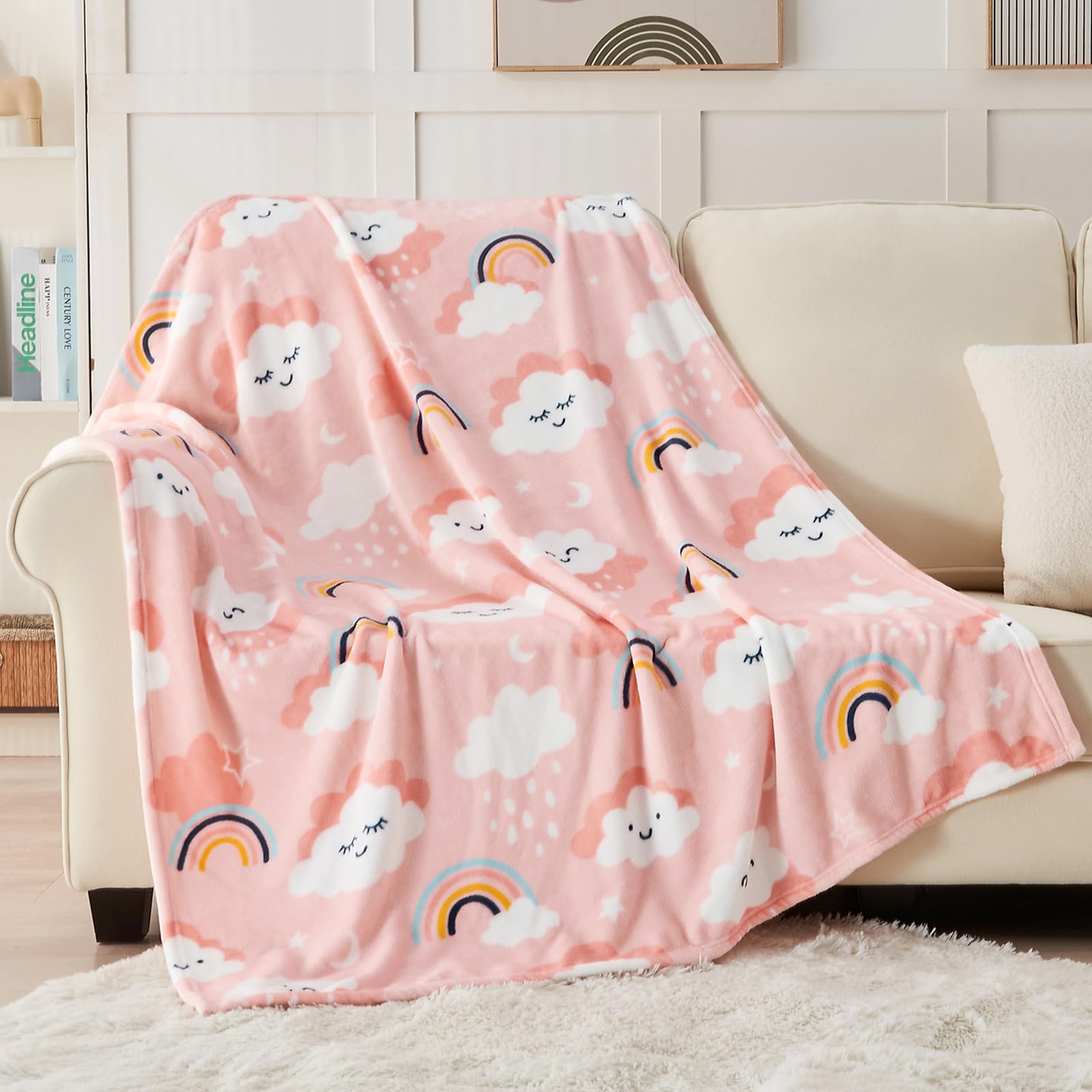Sochow Cute Cloud Print Fleece Throw Blanket For Kids Boys And Girls, Soft Lightweight Cozy Warm Flannel Blanket For Toddler Bed