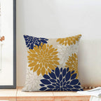 Mustard Yellow Navy Blue Pillow Covers 18X18 Inch Set Of 2 White Dahlia Floral Decor Throw Pillows Summer Modern Geometry Flower
