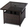 Giantex Outdoor Side Table With Umbrella Hole, Rattan Wicker Umbrella Stand Table, Steel Metal Patio Bistro Table For Outdoor Deck Garden Pool (Metal Tabletop)