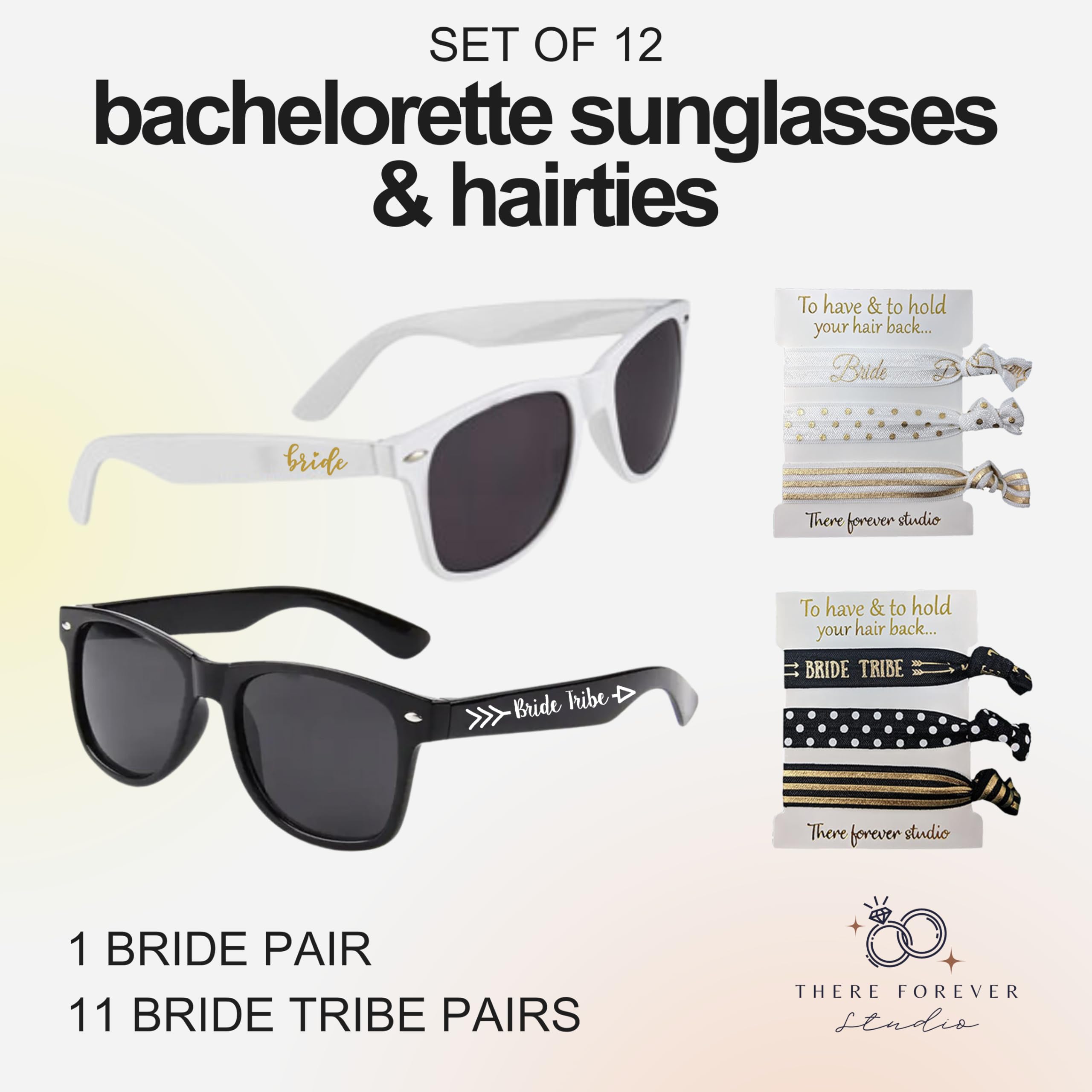 Bachelorette Party Sunglasses And Hair Tie Set Of 12 - Bride & Bride Tribe, Bridesmaid Proposal Gift. Bridal Party Favors Bulk