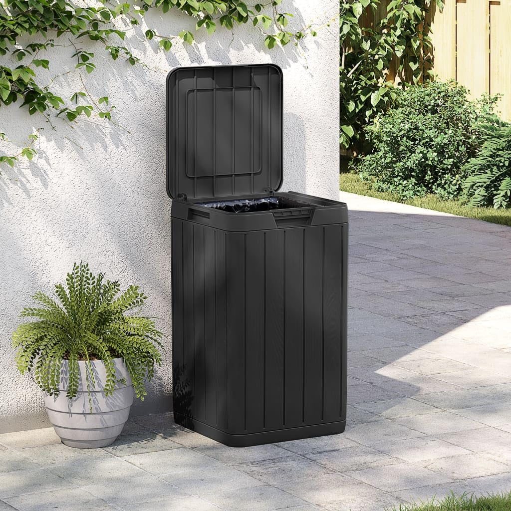 Vidaxl Outdoor Garbage Bin - Polypropylene Anthracite 15"X15"X25.6" - Garden Waste Container With Large 21.1 Gallon Capacity, Lid Enclosure, Imitation Wood Texture Design