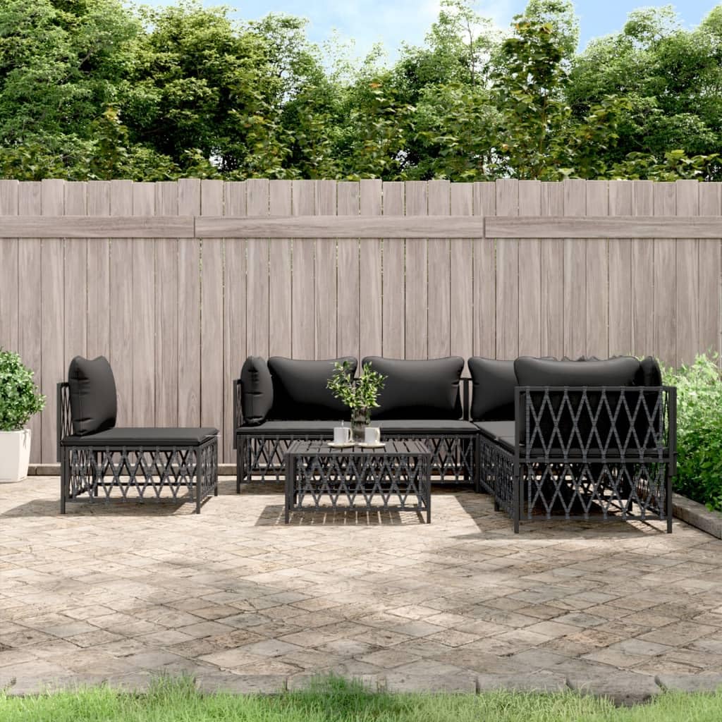 vidaXL Patio Furniture Set 6 Piece, Sectional Sofa with Cushions, Patio Lounge Set for Outdoor Garden Lawn Backyard, Anthracite Steel