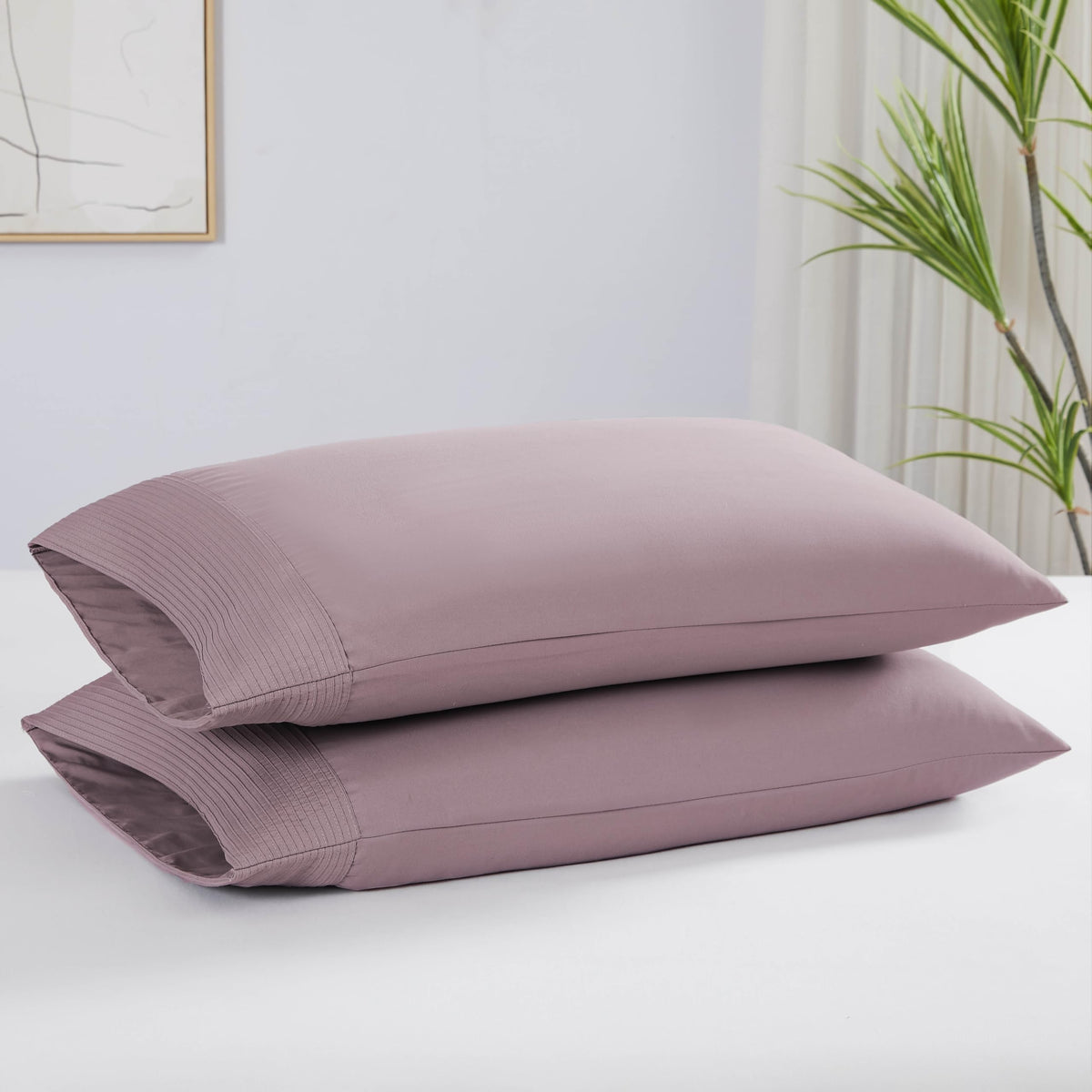 Southshore Fine Living, Inc. Pleated Lavender Pillow Cases Queen Size Set Of 2, Luxurious Brushed Microfiber Pillowcases For Ful