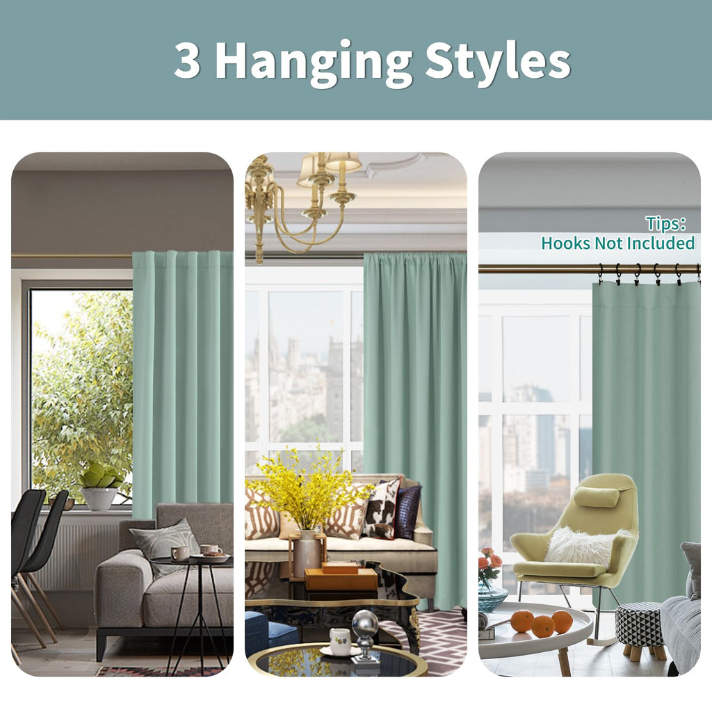 Bgment Blackout Curtains With Thermal Insulation Liner Curtains 84 Inches Long, Rod Pocket And Back Tab Double Layer Room Darkening Window Curtain For Bedroom(42 X 84 Inch, 2 Panels, Frosty Green)