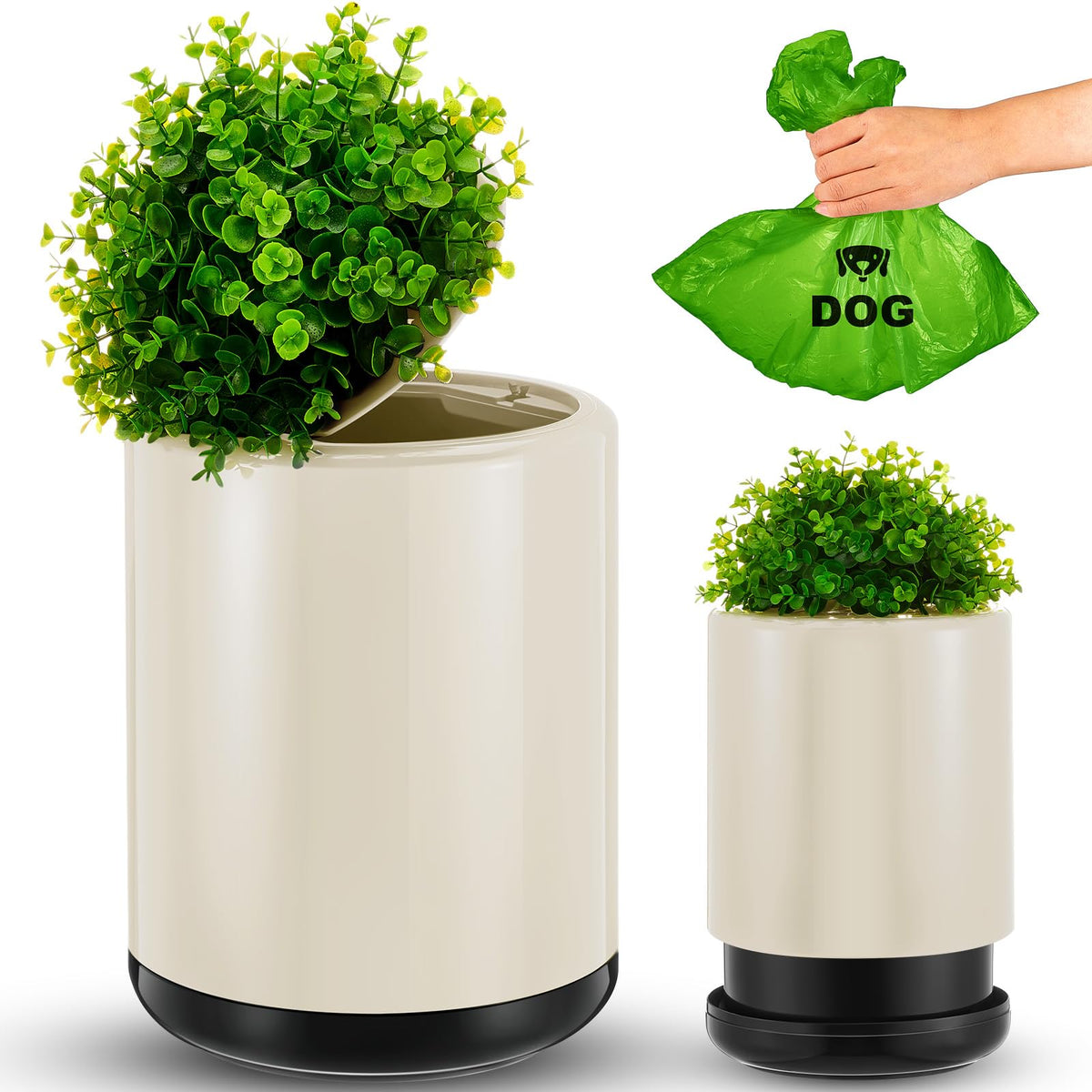 Jingmore Dog Poop Trash Can 13L Plant Styled Outdoor with Lid, White