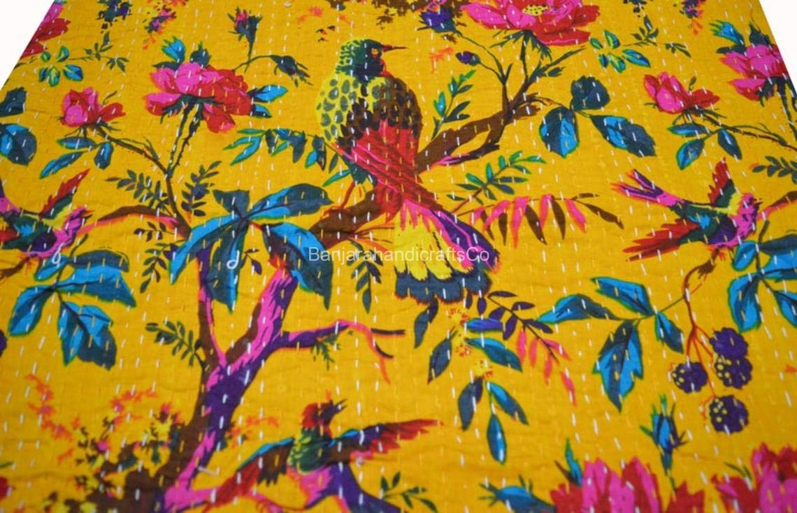 Textile Work Creations Jaipuri Quilt Handmade Bed Cover Cotton Kantha Blanket Throw Home Decor Bedspread Bedsheet, Twin Size Mul