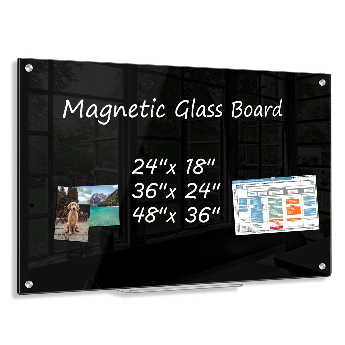 Amusight Black Dry Erase Board, 36' X 24' (2' X 3') Magnetic Large Black Glass Board Frameless Wall Mounted Black Glass Whiteb