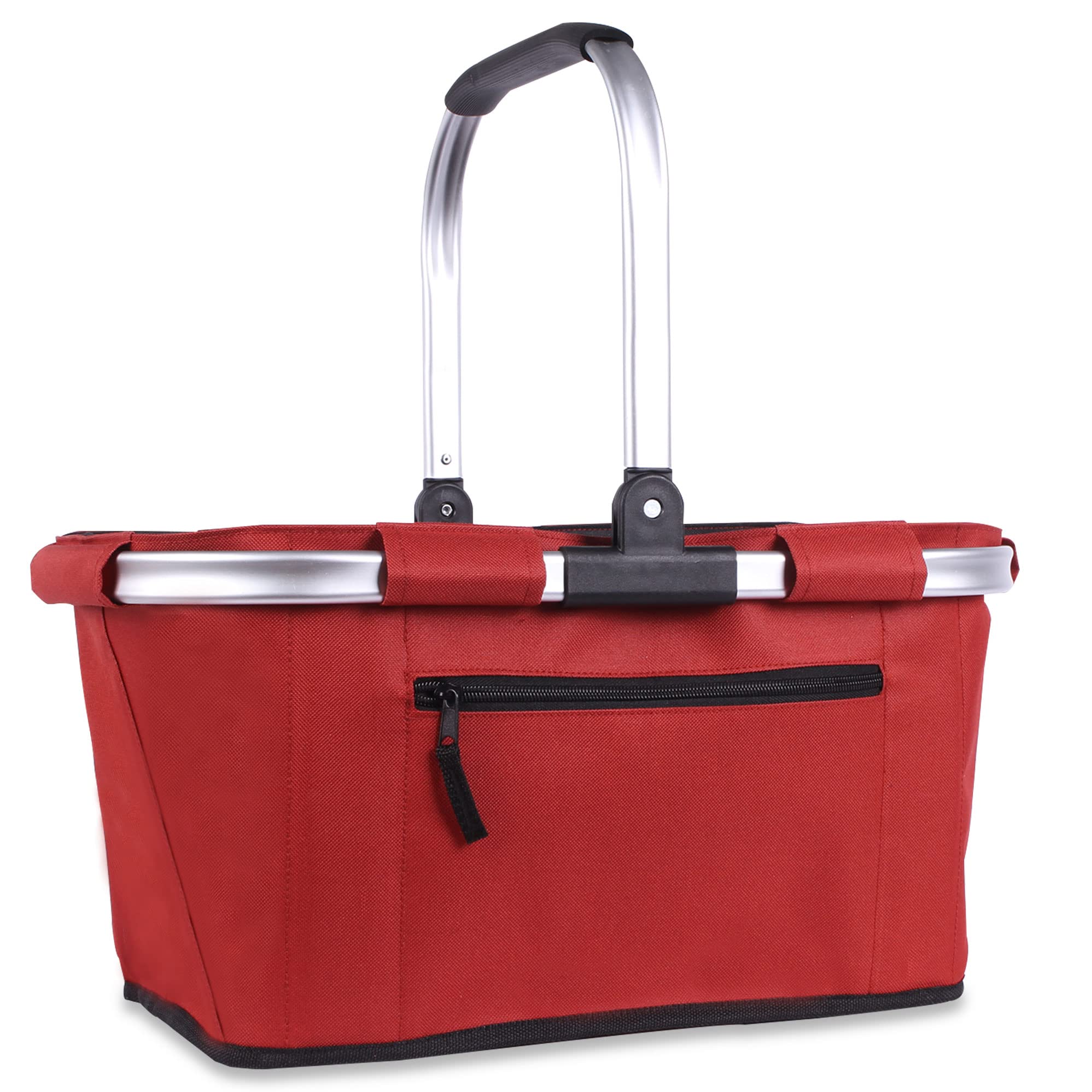 Picnic Basket, Siyuan Shopping Basket With Handle 22L Collapsible Grocery Basket Portable Folding Bag For Marketing Picnic, Ruby