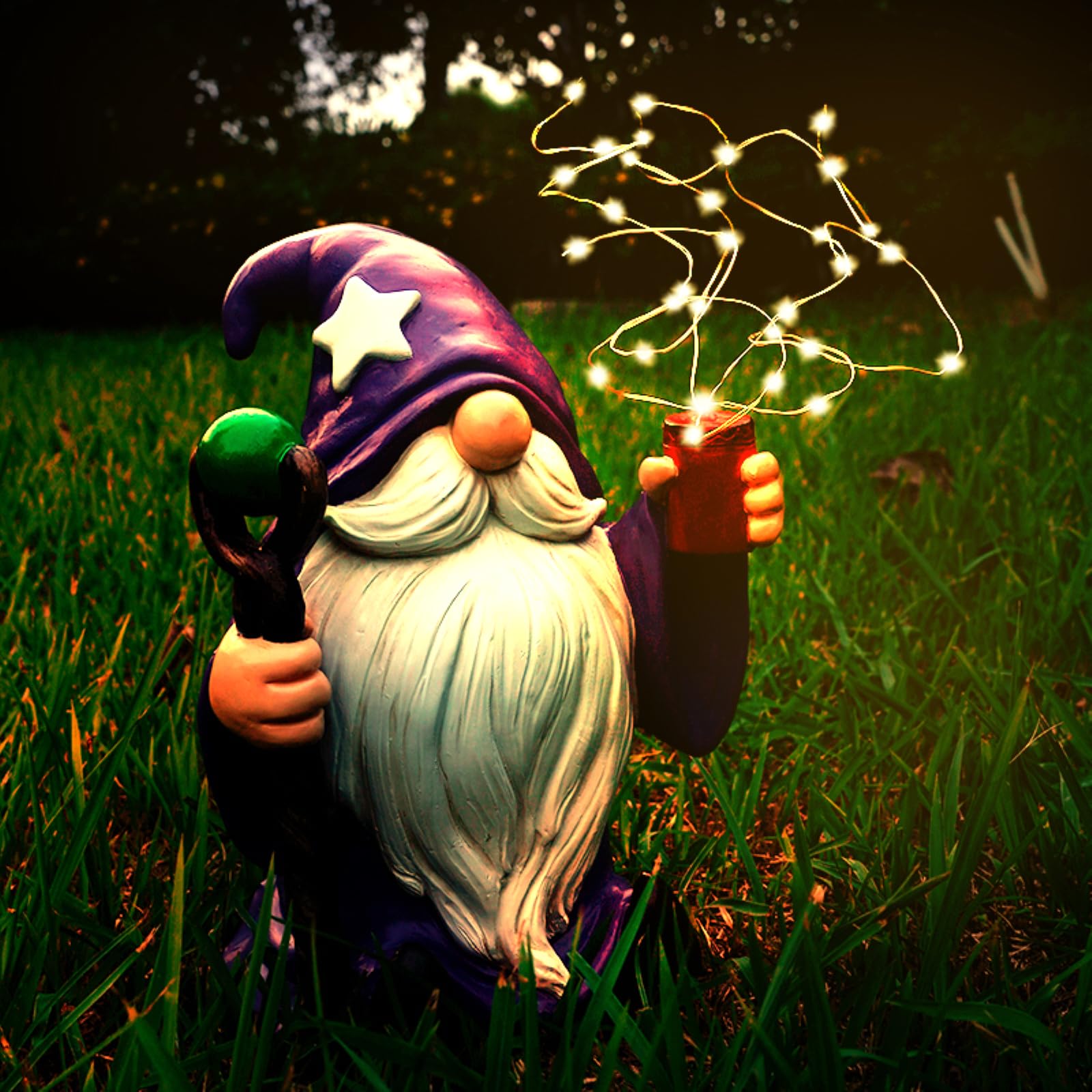 Joint Honglin Resin Gnome Statue Outdoor Decor Waterproof Firework Solar Led Lights Gnome Garden Sculpture Decorations For Outsi