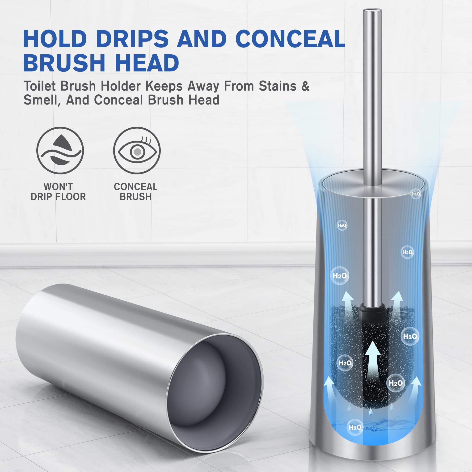 Toilet Brush And Holder, Toilet Brush 304 Stainless Steel, Toilet Bowl Brush For Bathroom Toilet-Ergonomic, Elegant,Durable