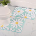 QJHOMO Bathroom Rug Set 2 Piece, Cute Daisy Bath Mat Green Toilet Rug U Shaped, Flower Deocr Bathroom Set Non Slip Contour Bathm