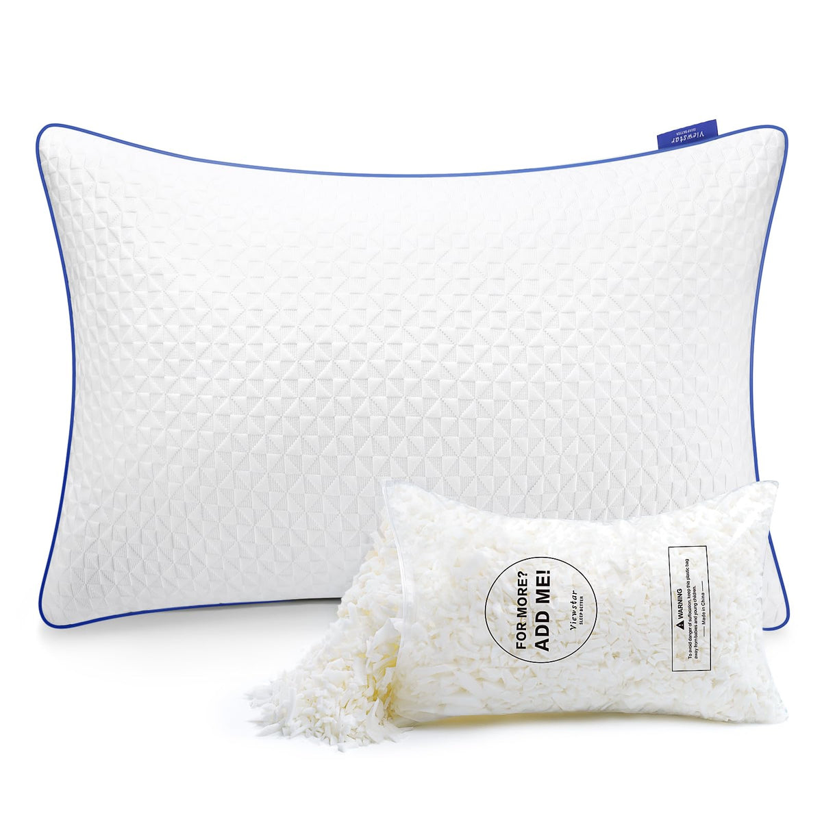 Viewstar Pillows King Size, Shredded Memory Foam Pillows 1 Pack, Firm King Pillows Adjustable For Side Back Stomach Sleepers, Be