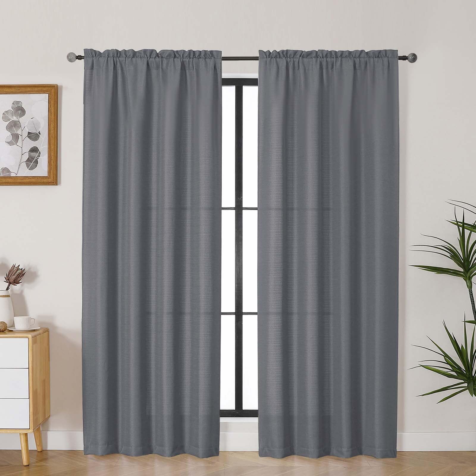 Lecloud Bessie Dark Grey Curtains for Living Room Decor 78 Inches Long 2 Pcs, Privacy Airy Window Treatments Bedroom Curtains, R