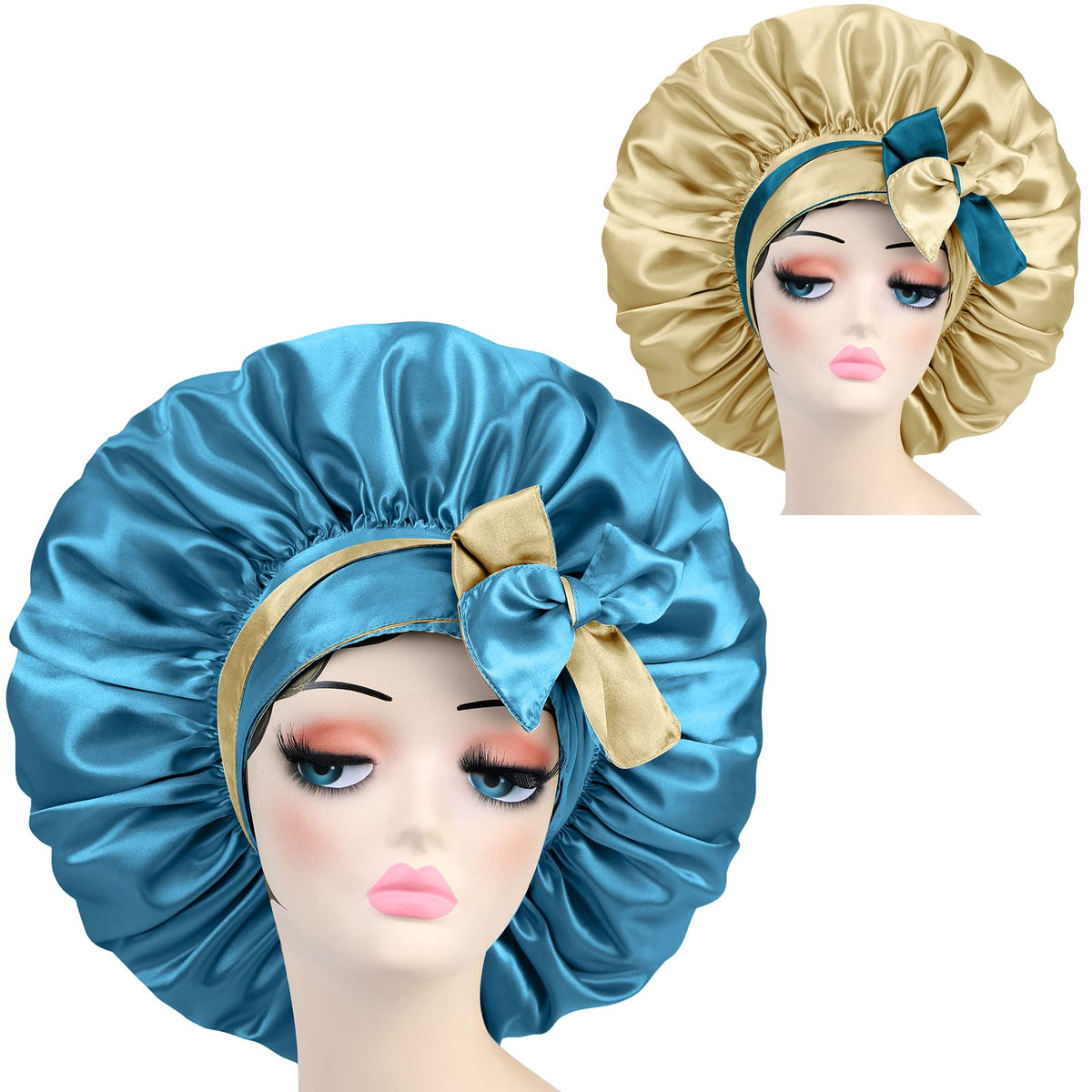 Satin Silk Bonnet Hair Cap: Extra Large Jumbo Adjustable Double Layer Reversible Sleeping Satin Lined Bonnets Night Cap for Wome