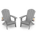 Yefu Adirondack Chair Set Of 2, Folding Oversized Plastic Adirondack Chair With Cup Holder, Lawn Chair With Weather Resistant For Outdoor Deck Garden, Weight Capacity Up To 400 Lbs–Grey
