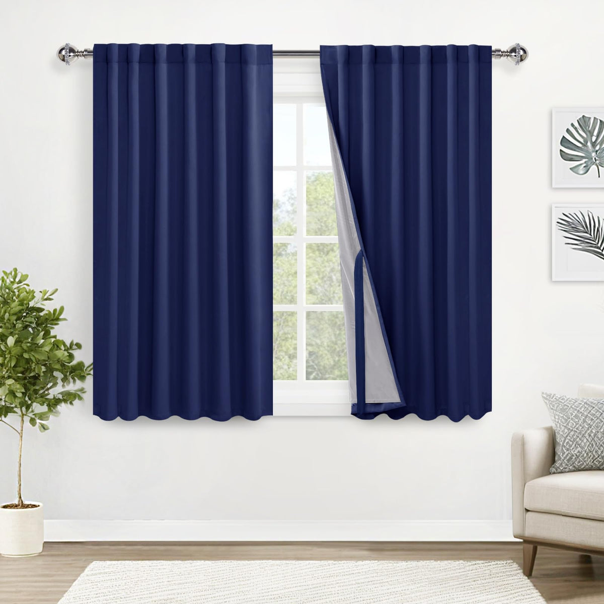 Xwzo 100% Blackout Curtain Panels - Thermal Insulated, Noise Reducing And Heat Blocking Rod Pocket & Back Tab Black Lined Drapes