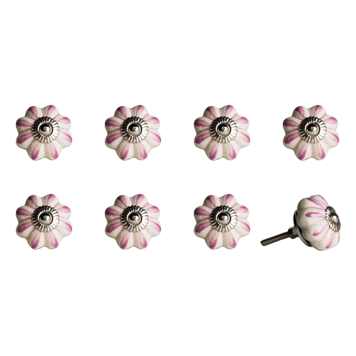 HomeRoots Cream/Pink/Silver Ceramic/Metal 1.5' X 1.5' X 1.5' Hues of Cream, Pink and Silver 8 Pack Knob-It