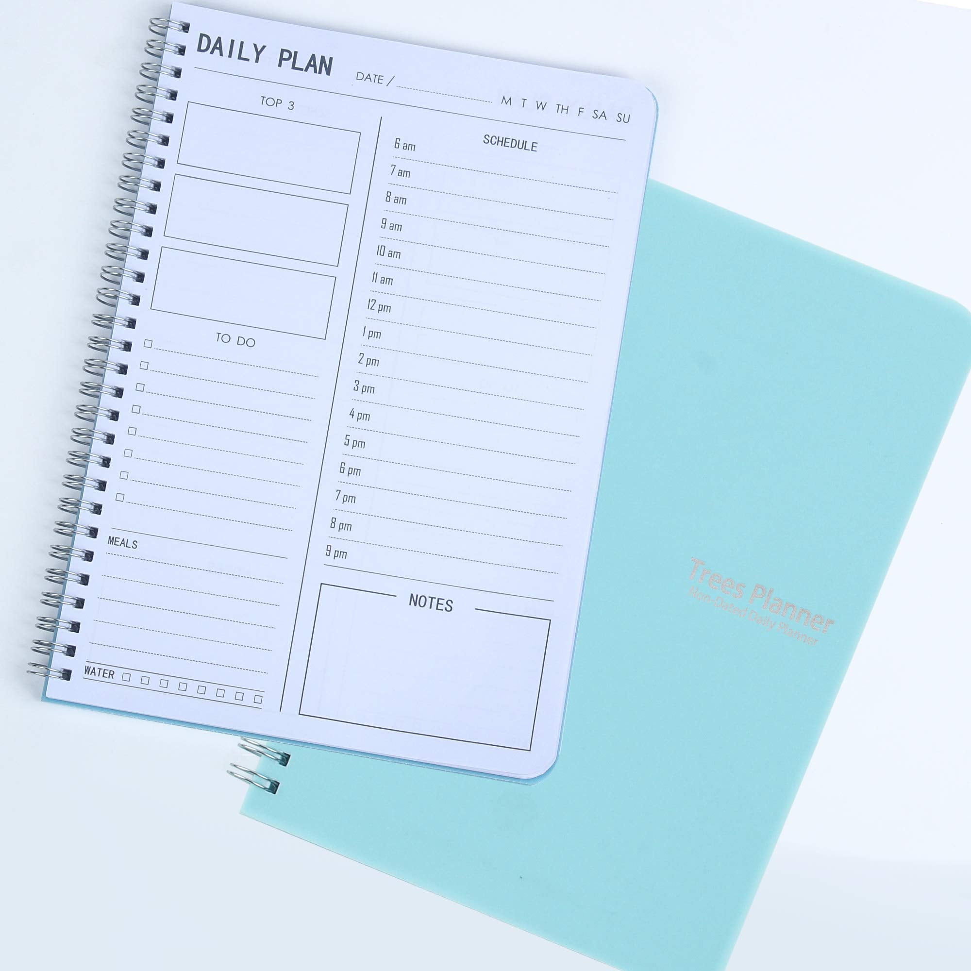 TREES Daily Planner B5 Undated with To-Do List, Meals, Notes, Blue Flexible PVC Cover, Twin-Wire Binding 10" x 7.3"