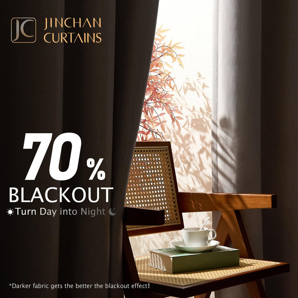 Jinchan 70% Blackout Curtain 63 Inch Length Beige Curtain For Bedroom Living Room Curtain 1 Panel Texture Curtain Grommet Top Wi