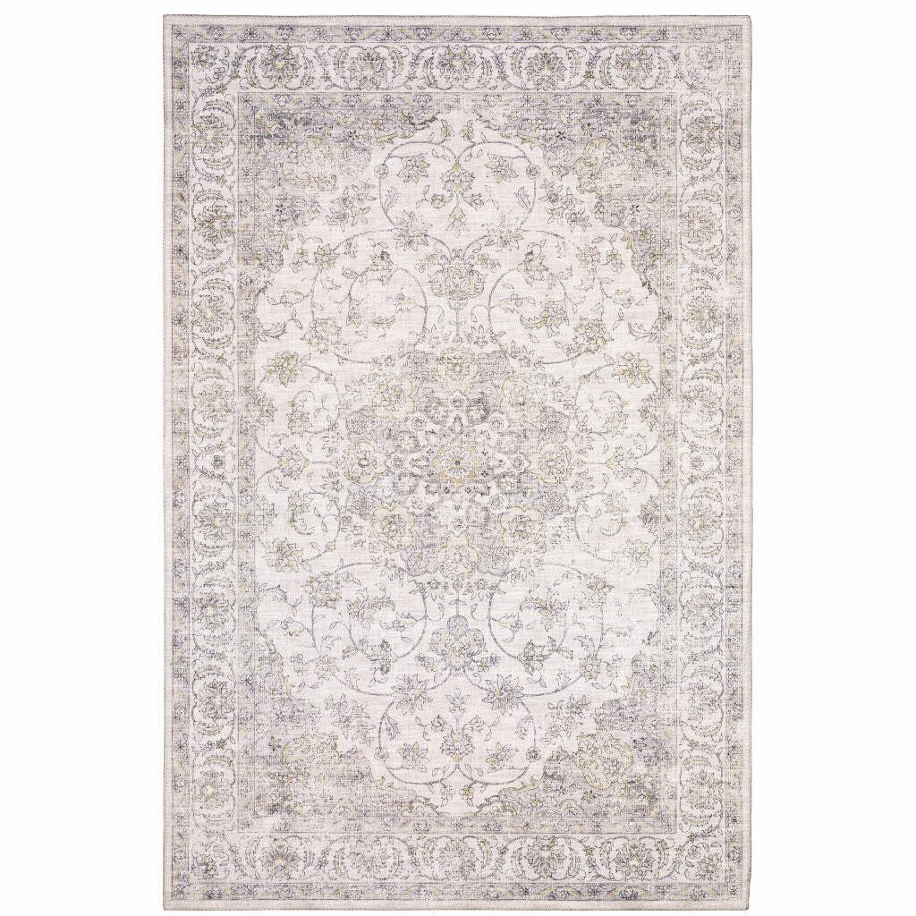 HomeRoots 509516 9 x 12 ft. Beige Gold & Gray Oriental Power Loom Stain Resistant Rectangle Area Rug