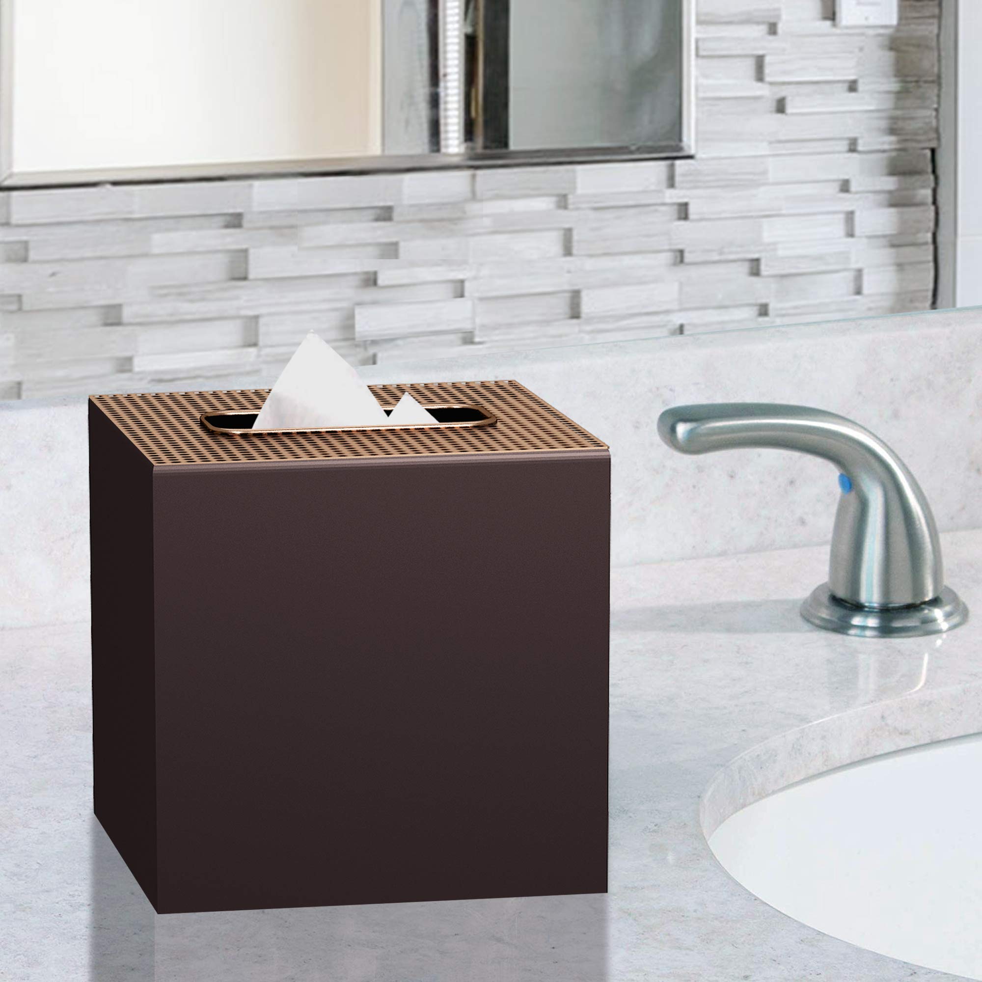 Nu Steel Selma Orb Boutique Tissue Box Cover Set Stainless Steel Square Facial Tissue Box Holder For Bathroom Vanity Countertops