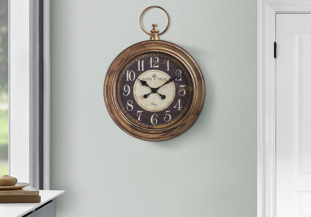 Monarch Specialties I 9092 Clocks, 18' Round, Wall Clock, Antique Brown, Traditional