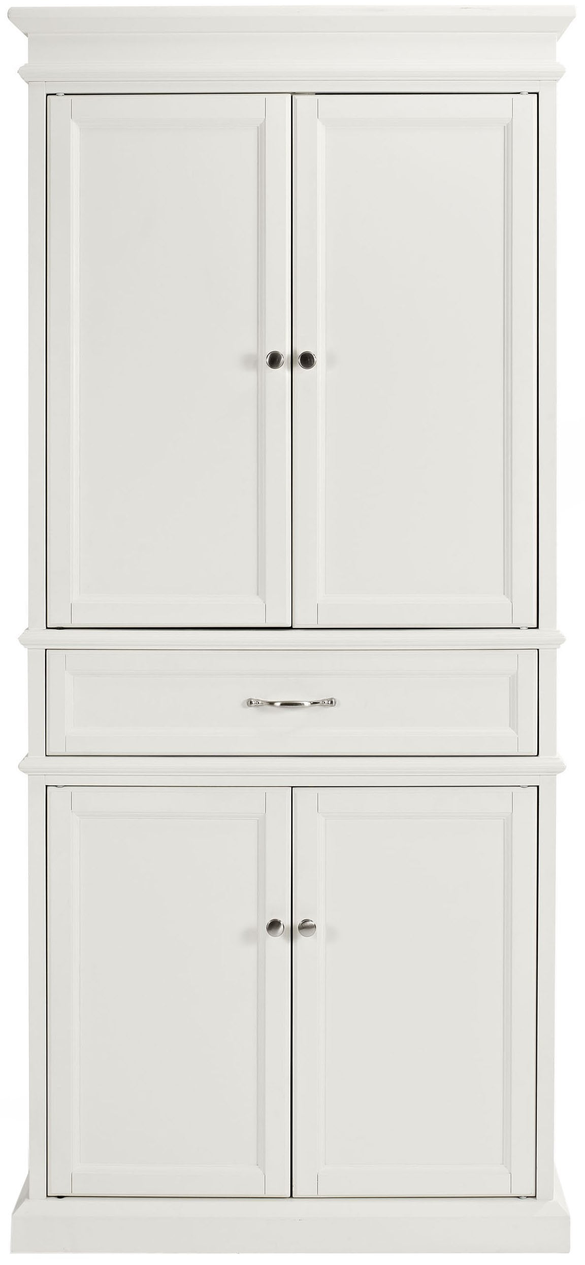 Crosley Furniture Parsons Traditional Pantry Storage Cabinet with Shelves, Kitchen, Dining, or Laundry Room, White