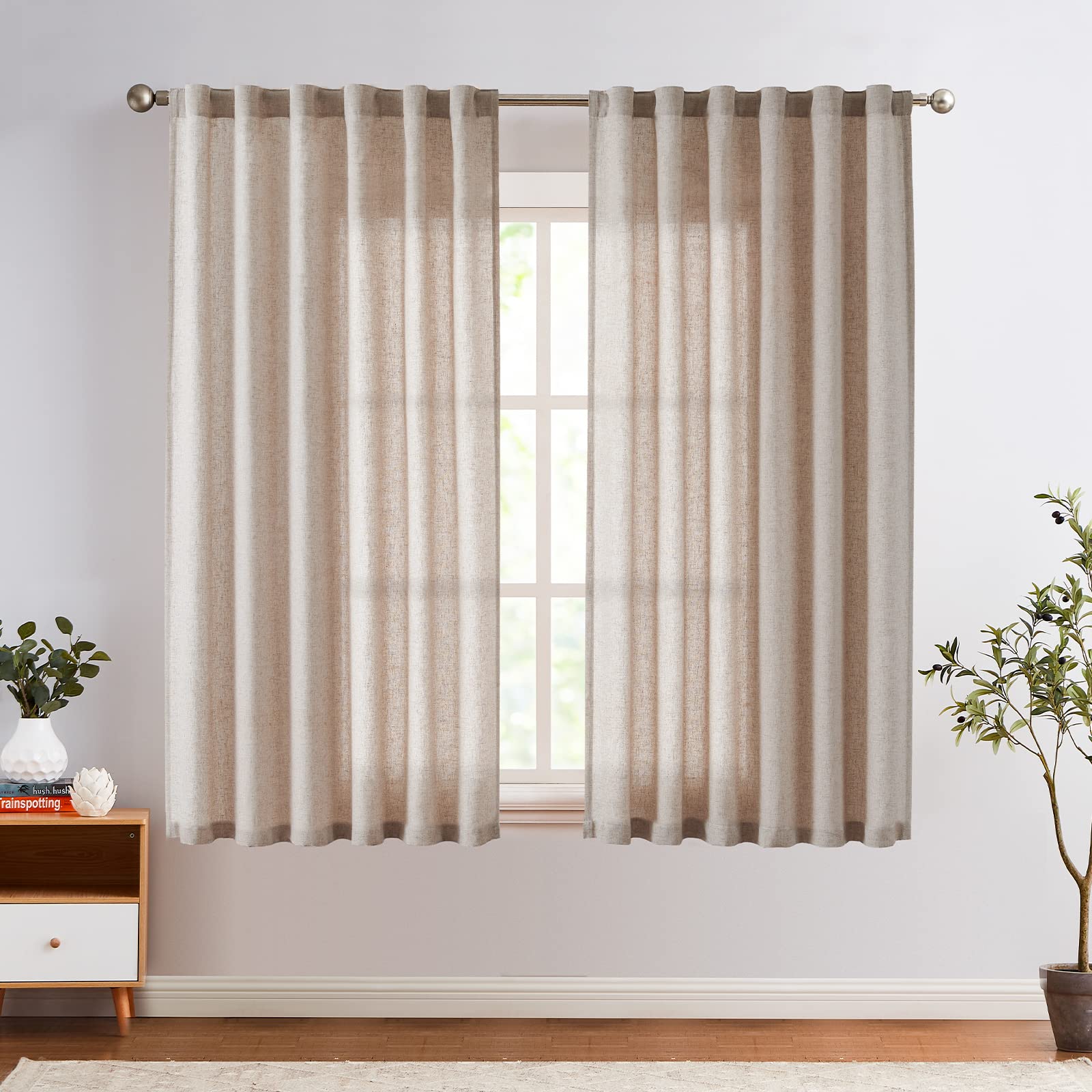 Jinchan Linen Blend Curtains 72 Inches Long For Living Room Farmhouse Rod Pocket Back Tab Light Filtering Window Drapes For Bedroom Curtains Taupe 2 Panels