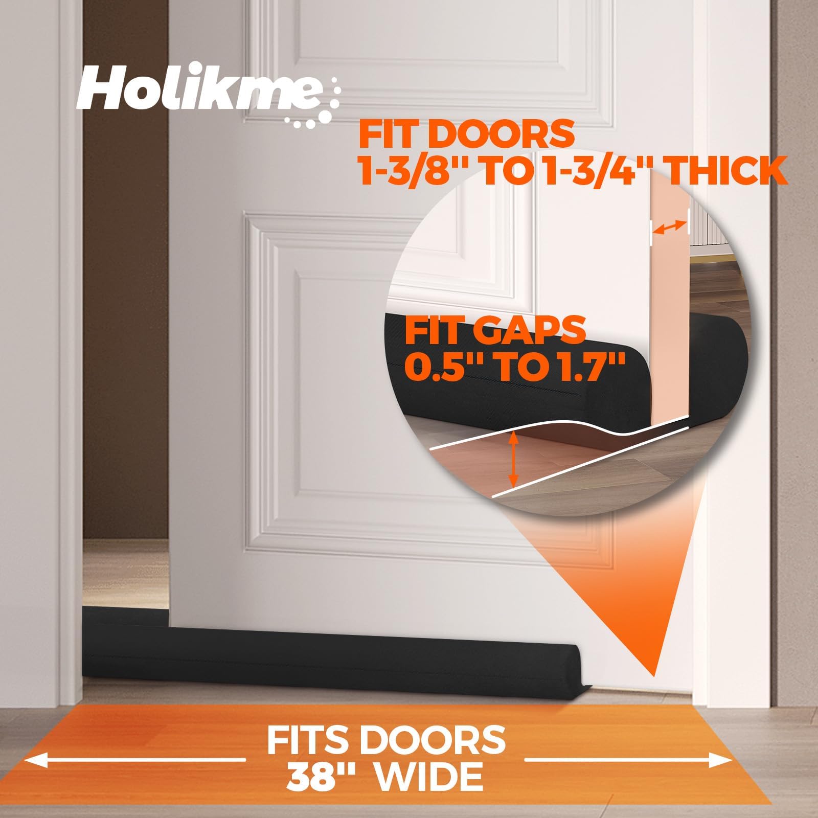 Holikme Door Draft Stopper Weather Stripping Window Breeze Blocker Adjustable Door Sweeps 38Inch, Black