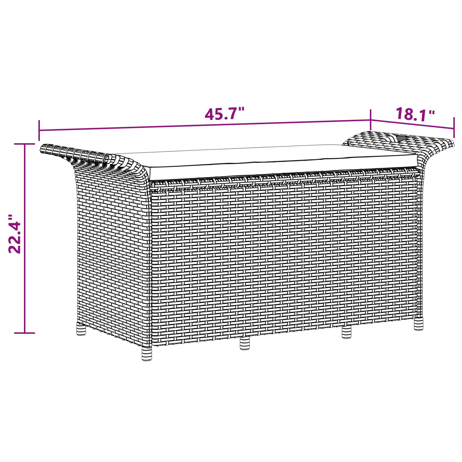 vidaXL Poly Rattan Storage Bench with Cushion, Indoor/Outdoor Ottoman Garden Bench, Waterproof Design, Easy Maintenance, 45.7" x 18.1" x 22.4" Brown
