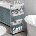 Spacelead Slim Storage Cart 4 Tier,Bathroom Storage Organizer Rolling Utility Cart, Mobile Shelving Unit Slide Out Storage Cart For Office, Bathroom, Kitchen, Laundry Room & Narrow Places, Grey