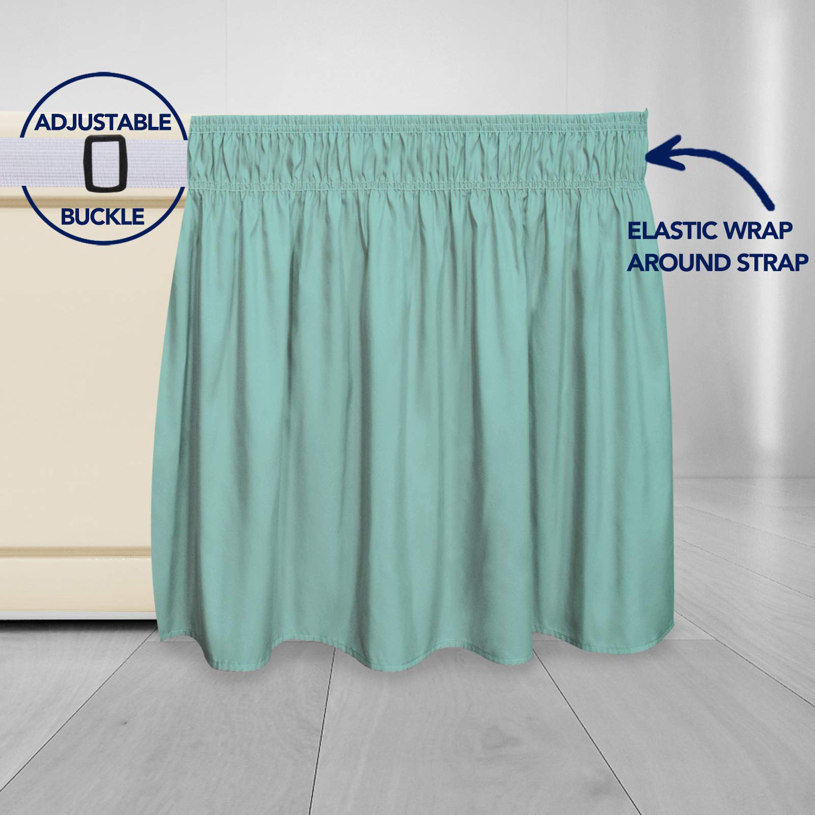 Purefit Wrap Around Ruffled Bed Skirt With Adjustable Elastic Belt - 22 Inch Drop Easy To Put On, Wrinkle Free Bedskirt Dust Ruffles, Bed Frame Cover For Twin, Twin Xl And Full Size Beds, Baby Blue