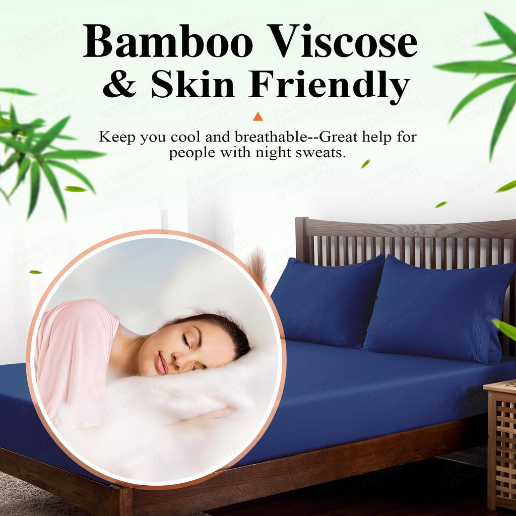 Bamboo Viscose Fitted Sheet 1 Pack Twin Size Only,400 Thread Count,8-16'' Deep Pocket,Bottom Sheet Colorfast Soft & Silky & Brea