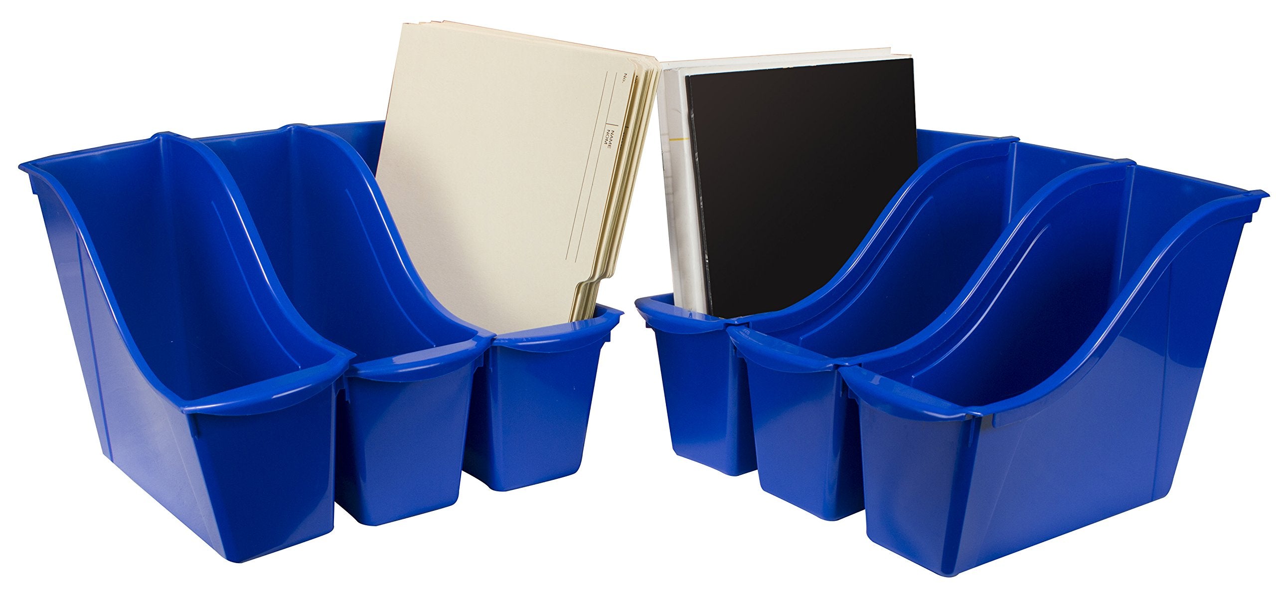 Storex Small Book Bin, Linking Storage Bin, Dry Erase Surface, 11.75' X 8.5' X 4.5' Stem Blue 6-Pack