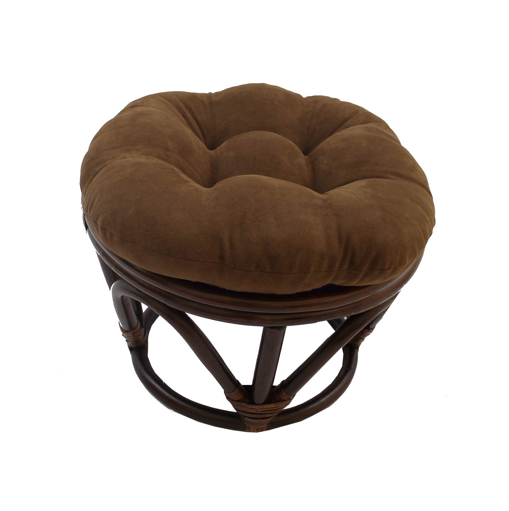 Blazing Needles Solid Microsuede Tufted Round Footstool Cushion, 18&quot;, Chocolate