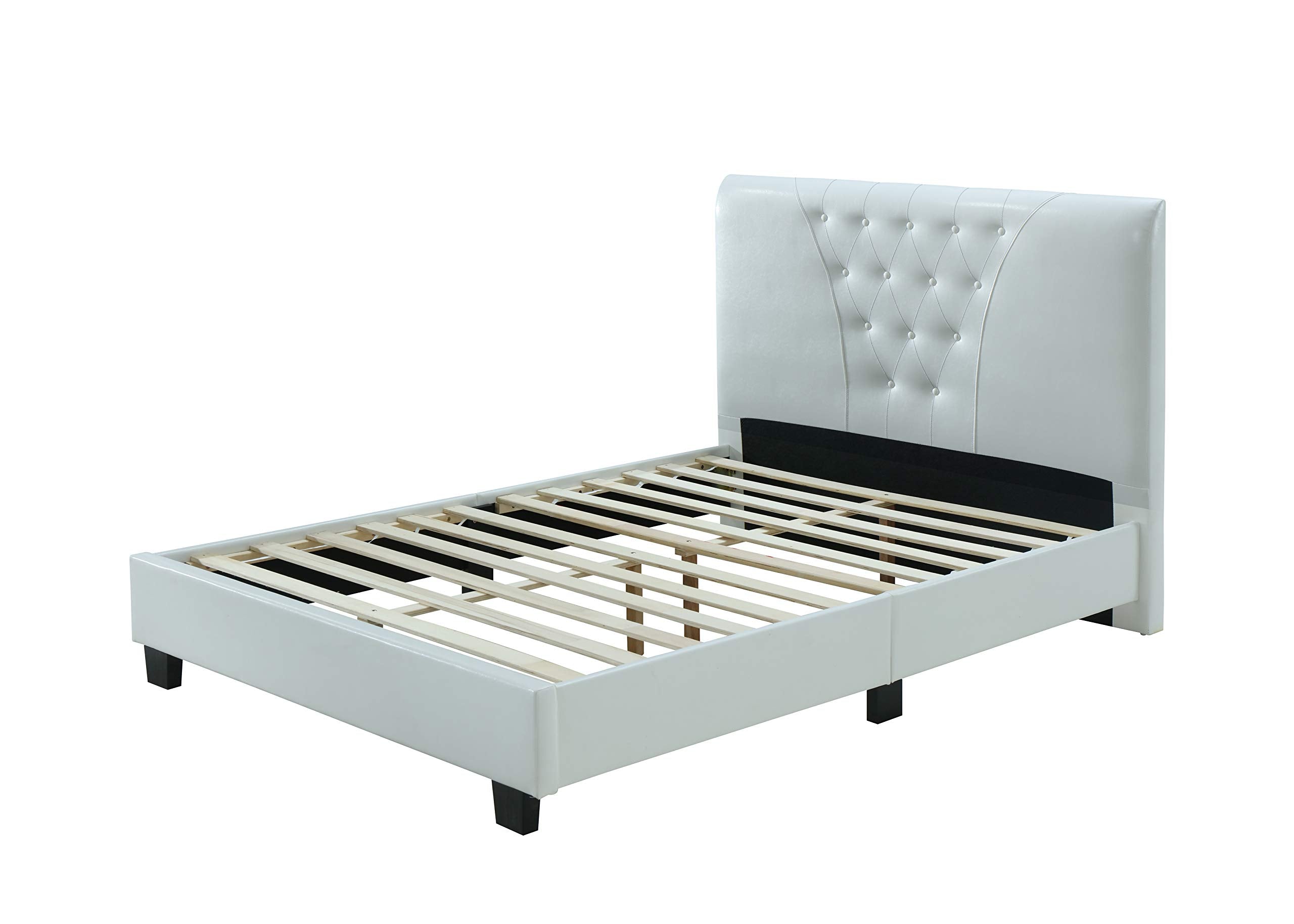 Hodedah Upholstered Bed Platform, Queen, White