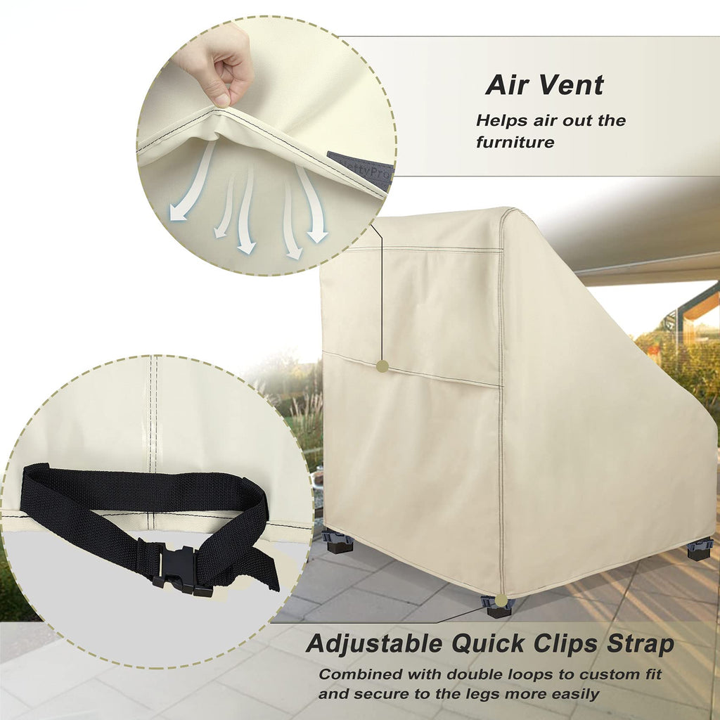 Nettypro Waterproof Patio Chair Covers 4 Pack, 600D Heavy Duty Outdoor Seat Cover, 26W X 28W X 28H Inch, Beige