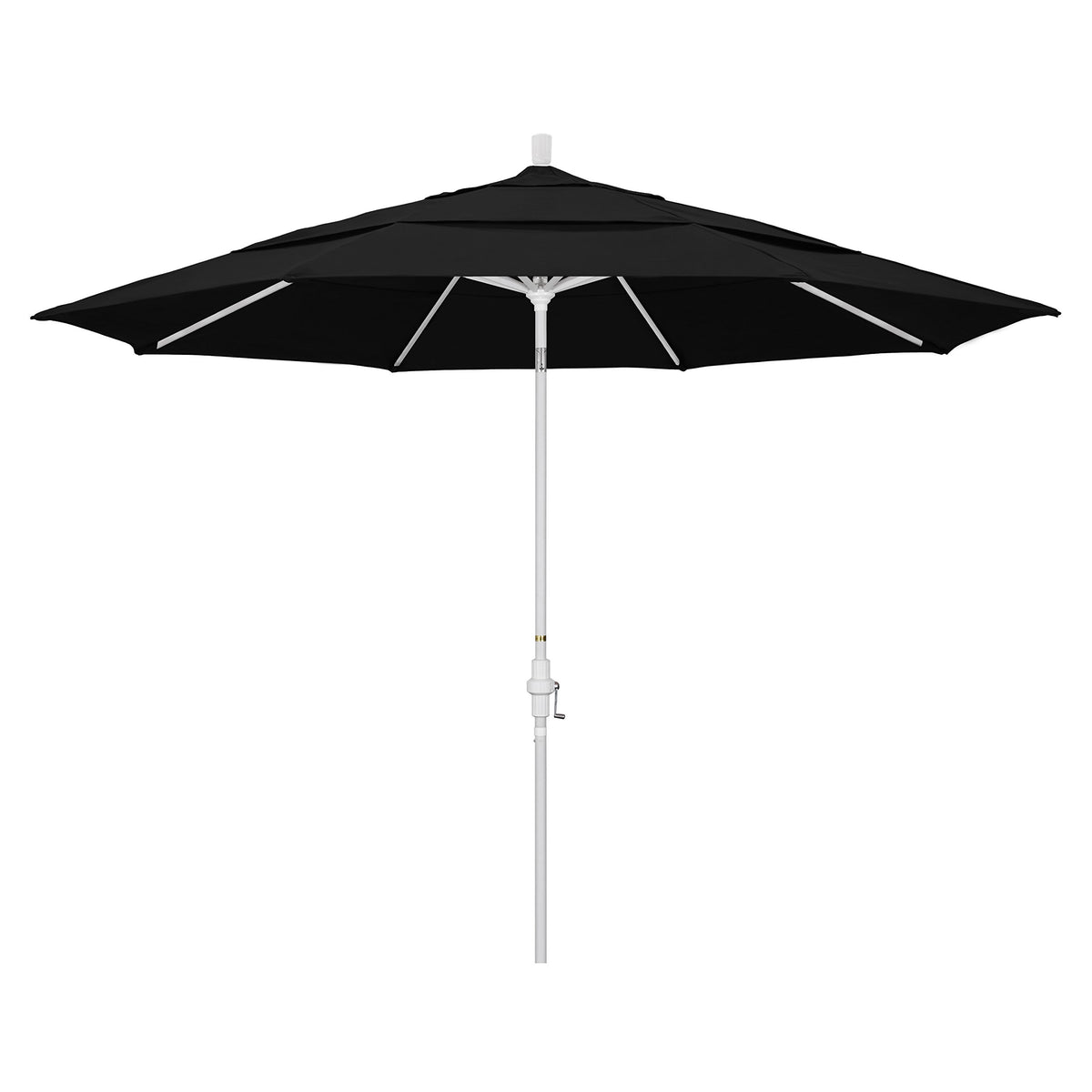 California Umbrella 11' Round Aluminum Market Umbrella, Crank Lift, Collar Tilt, White Pole, Pacifica Ginkgo