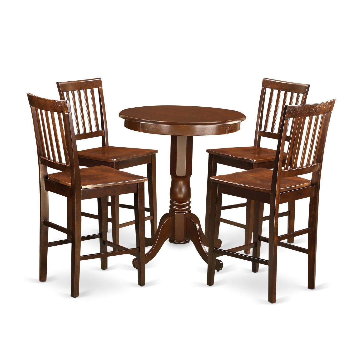 East West Furniture EDVN5-MAH-W 5 Piece Kitchen Counter Height Dining Table Set Includes a Round Pub Table with Pedestal and 4 Dining Room Chairs, 30x30 Inch, Mahogany
