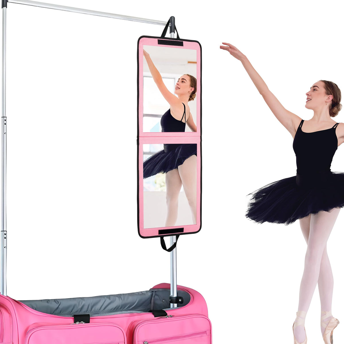 LPHUMEX Pink Foldable Travel Portable Full Length Mirror, 32x13 Inch Dance Bag Mirror, Lightweight Camping Mirror Full Length, B