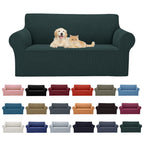 2025 New Stretch Loveseat Sofa Slipcovers Couch Cover For 2 Cushion Furniture Protector Sofa Covers With Elastic Bottom Jacquard Fabric Small Checks For Pets, Kids - Hunter