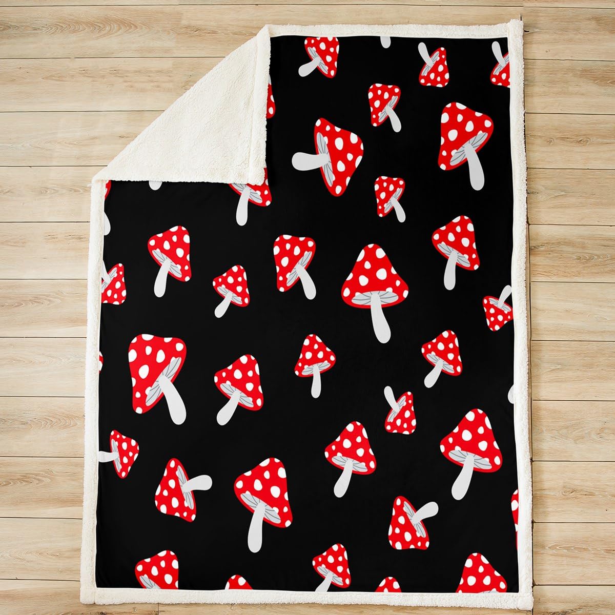 Feelyou Cute Mushrooms Plush Throw Blanket Red Mushrooms Sherpa Blanket Natural Wild Fungus Fleece Throw Blanket Botanical Fuzzy Blanket For Kids Boys Girls 30'X40' Black