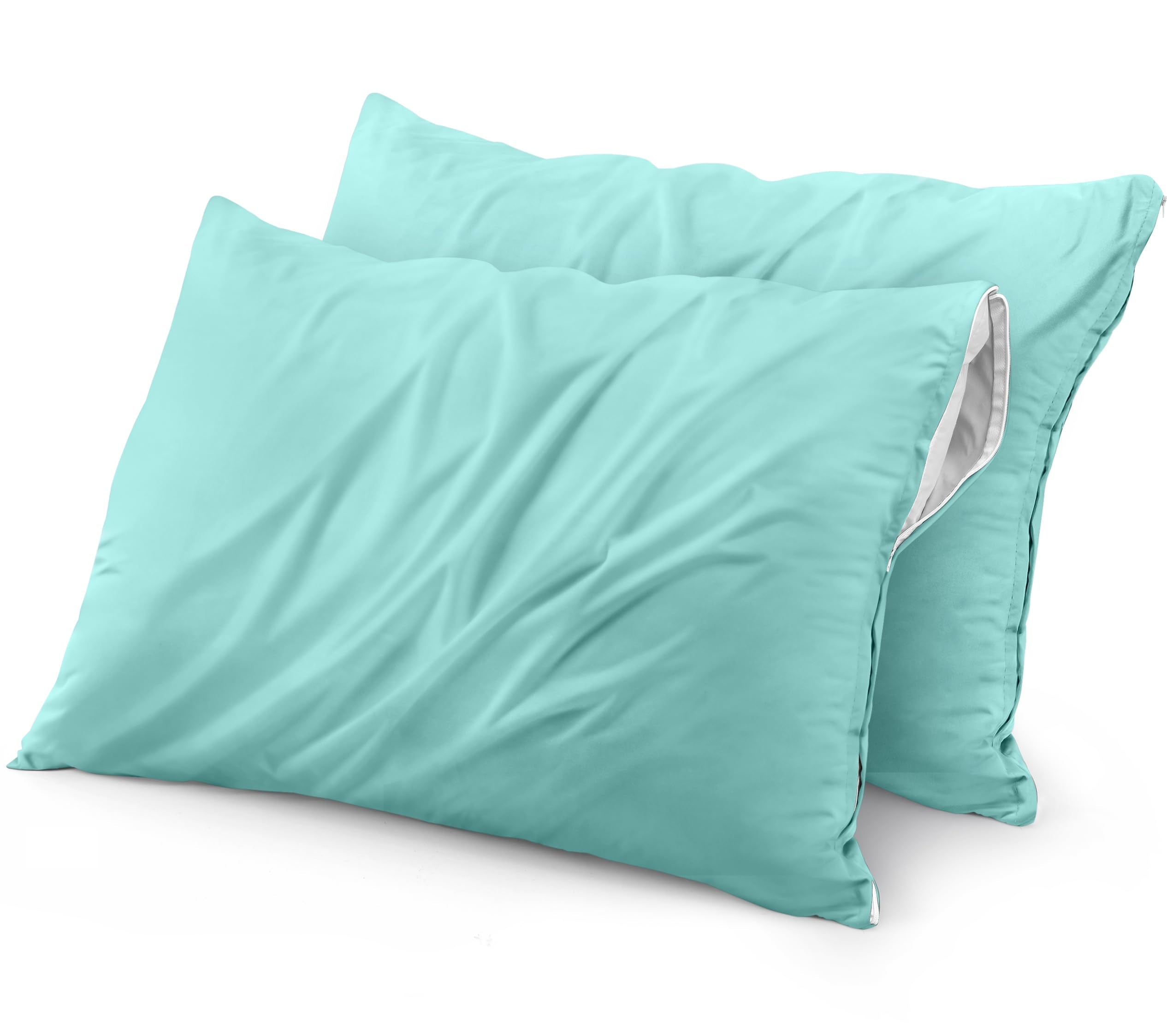 Utopia Bedding Waterproof Pillow Protector Zippered (2 Pack) Standard Spa Blue - Bed Bug Proof Pillow Encasement 20 X 26 Inches