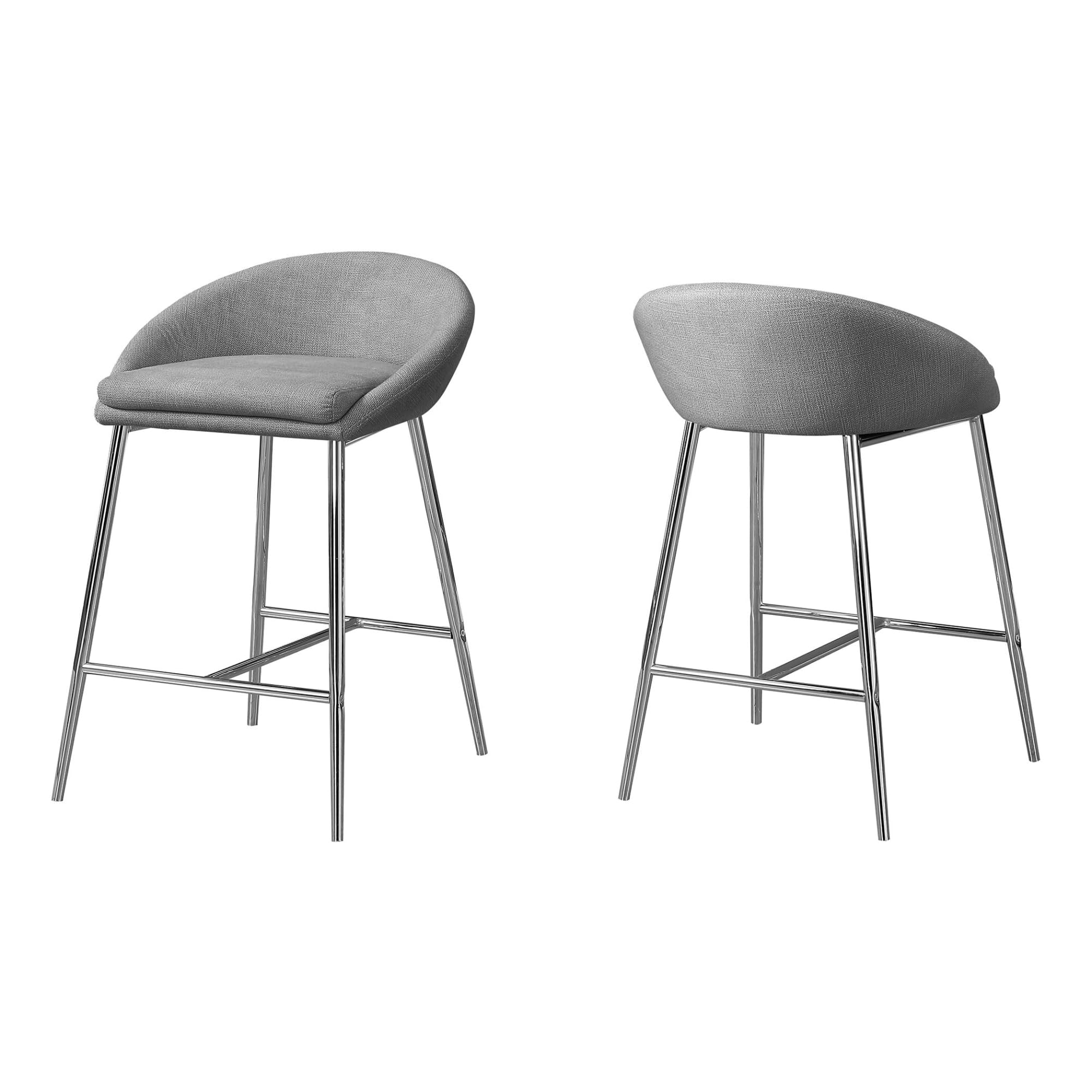 Monarch Specialties Counter-Height Bar Stools, Gray/Chrome, Pack Of 2 Stools