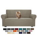 Jiviner High Stretch 1-Piece Jacquard Small Checks Couch Covers For 2 Cushion Couch Anti Slip Love Seat Sofa Covers Loveseat Slipcovers Protector For Kids Pets (Loveseat, Khaki)