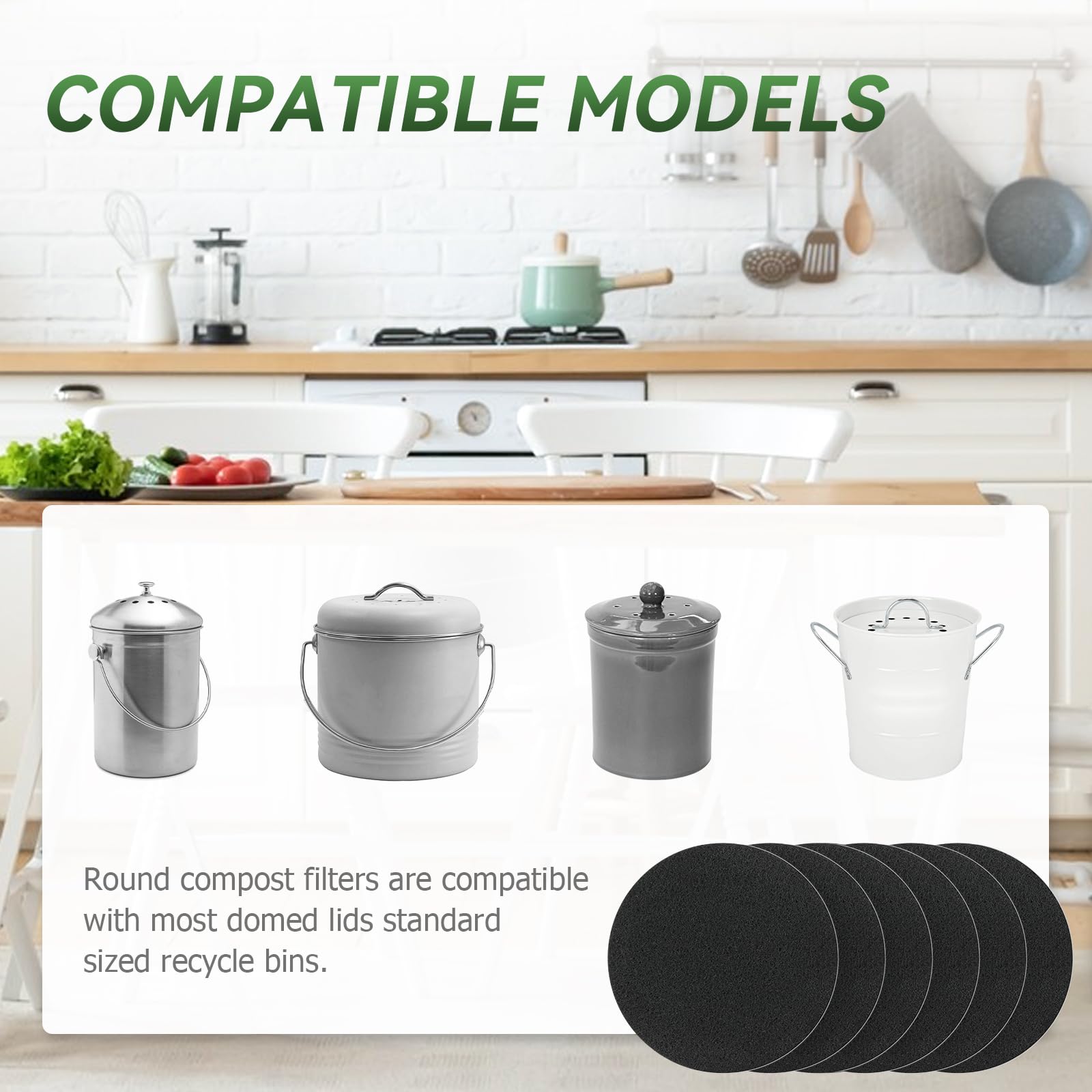 Tecreddy Compost Bin Filter - 6.7 Charcoal Filters for Kitchen Compost Bucket, Black 6-Pack, Replacement Filter