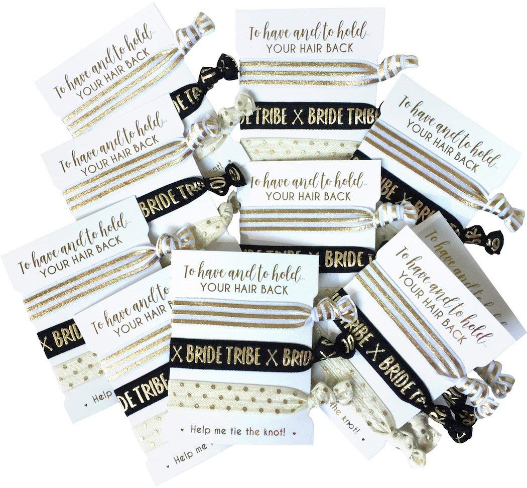 10-Pack Of Hair Tie Cards - Bachelorette Party And Wedding Shower Proposal Favors For Bridesmaids, Team Bride, Bride Tribe (Blac