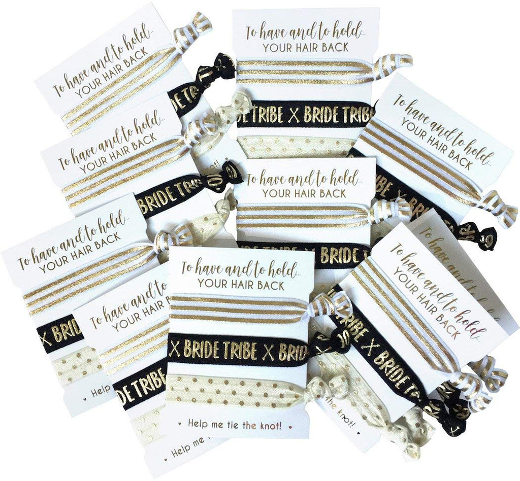 10-Pack Of Hair Tie Cards - Bachelorette Party And Wedding Shower Proposal Favors For Bridesmaids, Team Bride, Bride Tribe (Blac